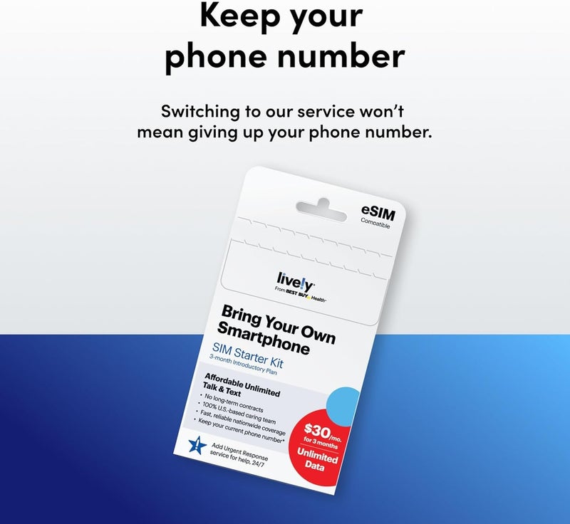 Lively SIM/e-SIM Kit - Unlimited Talk, Text & Data with Access to Exclusive Services Including Urgent Response and Caregiver App - Keep Your Own Phone Number - Image 4